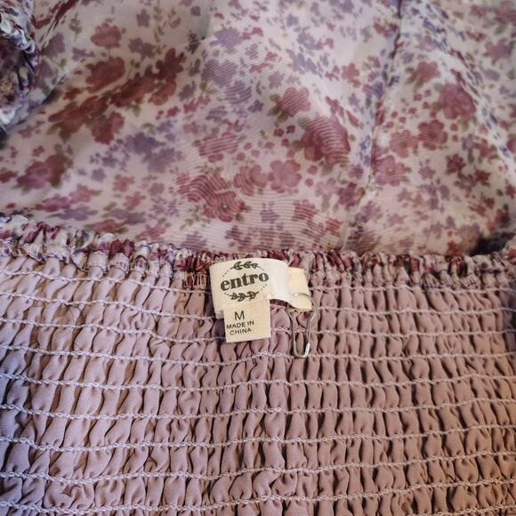 Floral Puff Sleeve Chiffon Mini Dress Purple Cottagecore Fairy Size M - Picture 6 of 10